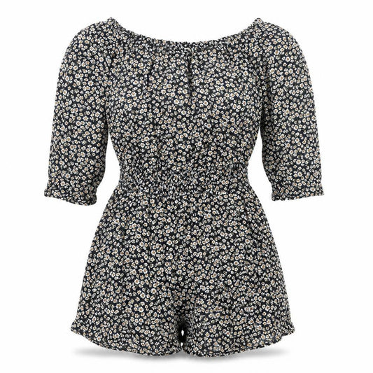 Hollister Women’s Black Floral Off Shoulder Playsuit Size S