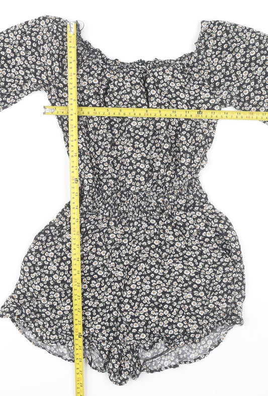 Hollister Women’s Black Floral Off Shoulder Playsuit Size S