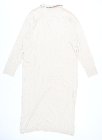Zara Women’s Beige Collared Shirt Dress Size S Midi Long Sleeve