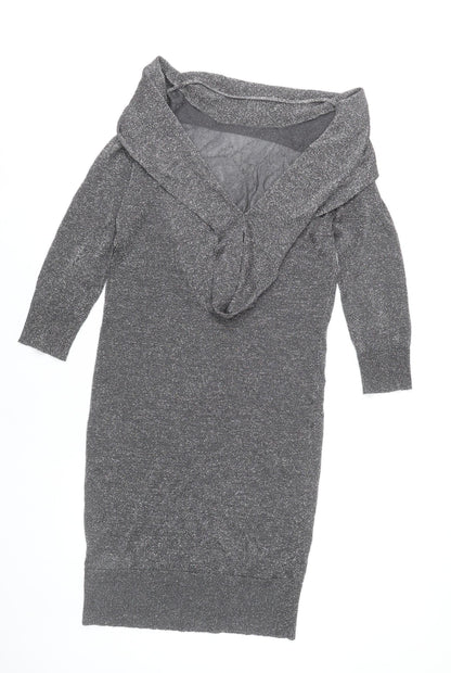 Topshop Women Grey Glitter Bodycon Dress Size 14 Partywear