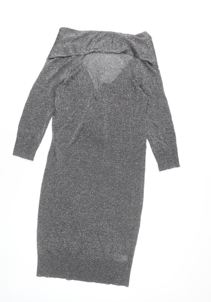 Topshop Women Grey Glitter Bodycon Dress Size 14 Partywear