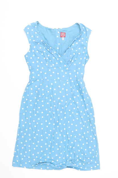 Joules Women’s Blue Polka Dot Cotton A-Line Sleeveless Dress Size 12