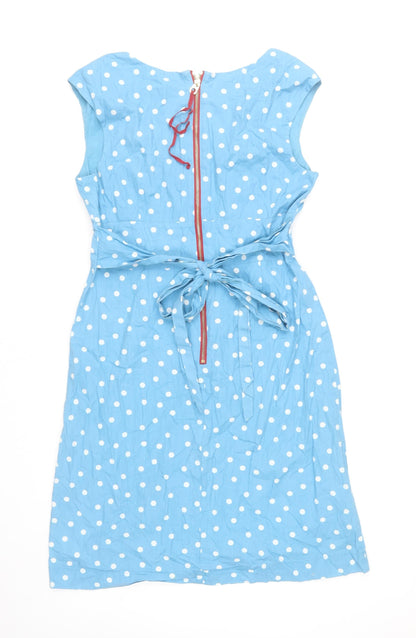 Joules Women’s Blue Polka Dot Cotton A-Line Sleeveless Dress Size 12