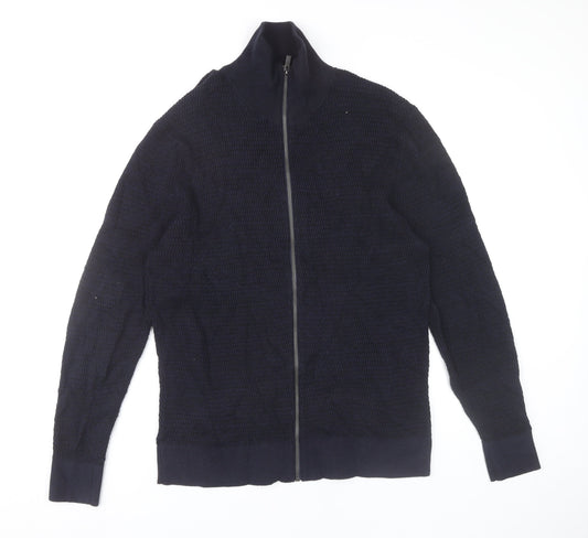 George Men’s Navy Full Zip Cotton Knit Jumper Size L