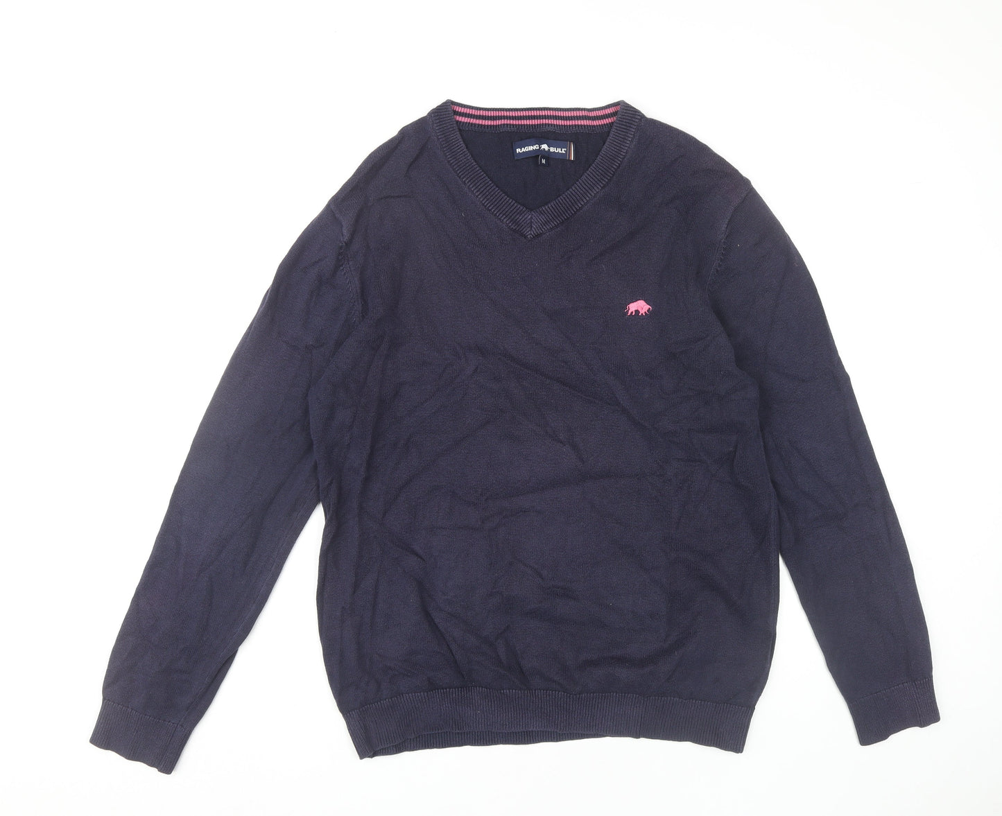 Raging Bull Men's Blue Cotton Cashmere V-Neck Jumper M