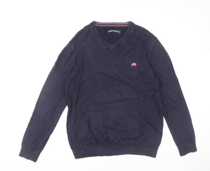 Raging Bull Men's Blue Cotton Cashmere V-Neck Jumper M