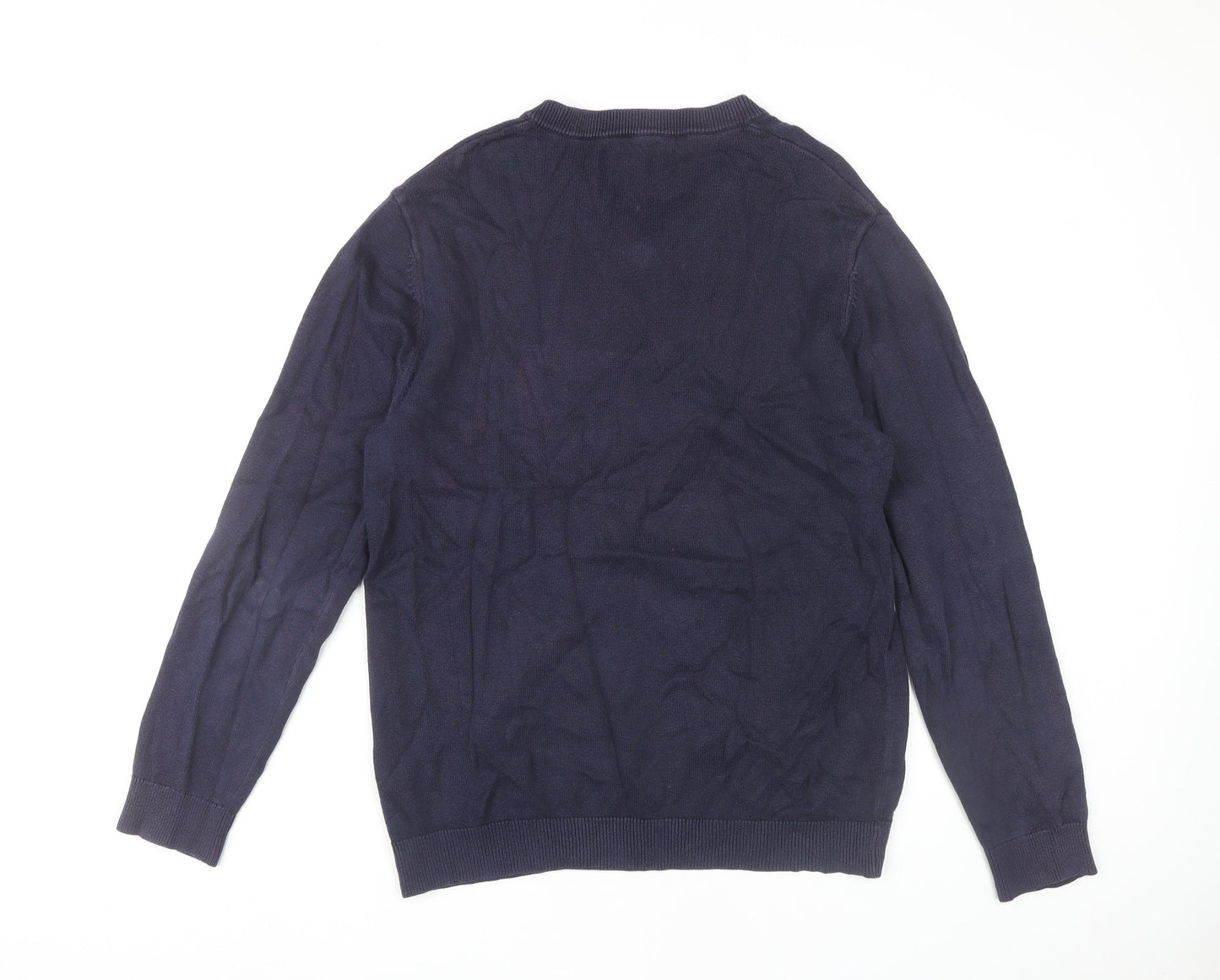 Raging Bull Men's Blue Cotton Cashmere V-Neck Jumper M