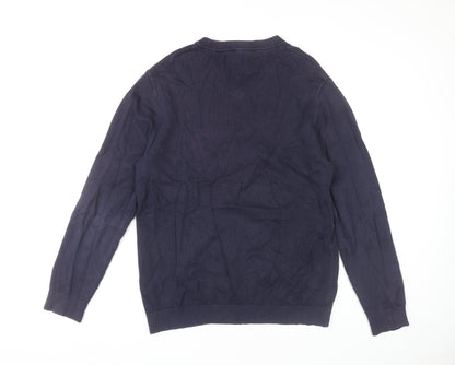 Raging Bull Men's Blue Cotton Cashmere V-Neck Jumper M