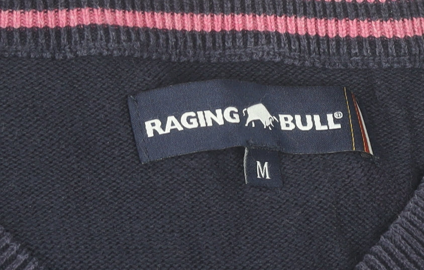 Raging Bull Men's Blue Cotton Cashmere V-Neck Jumper M