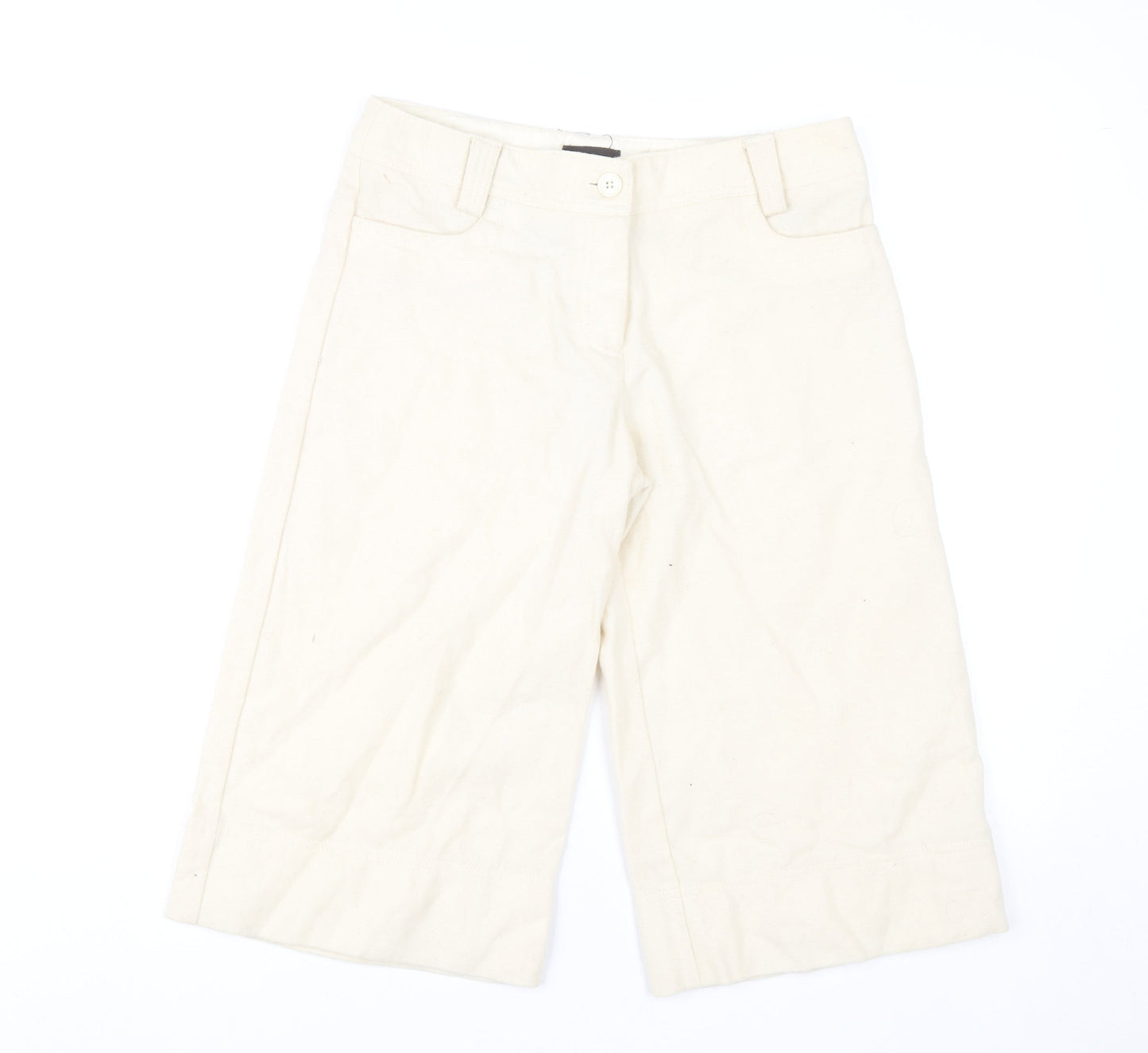 River Island Women’s Beige Wool Blend Cropped Wide-Leg Trousers Size 8