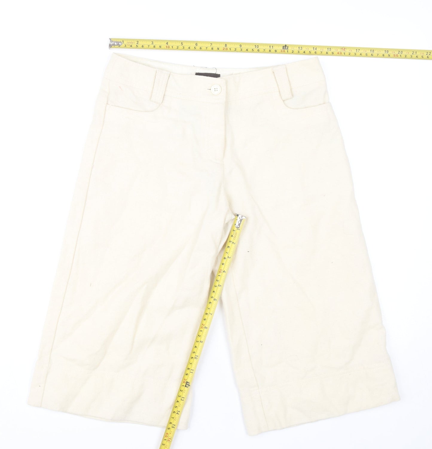 River Island Women’s Beige Wool Blend Cropped Wide-Leg Trousers Size 8