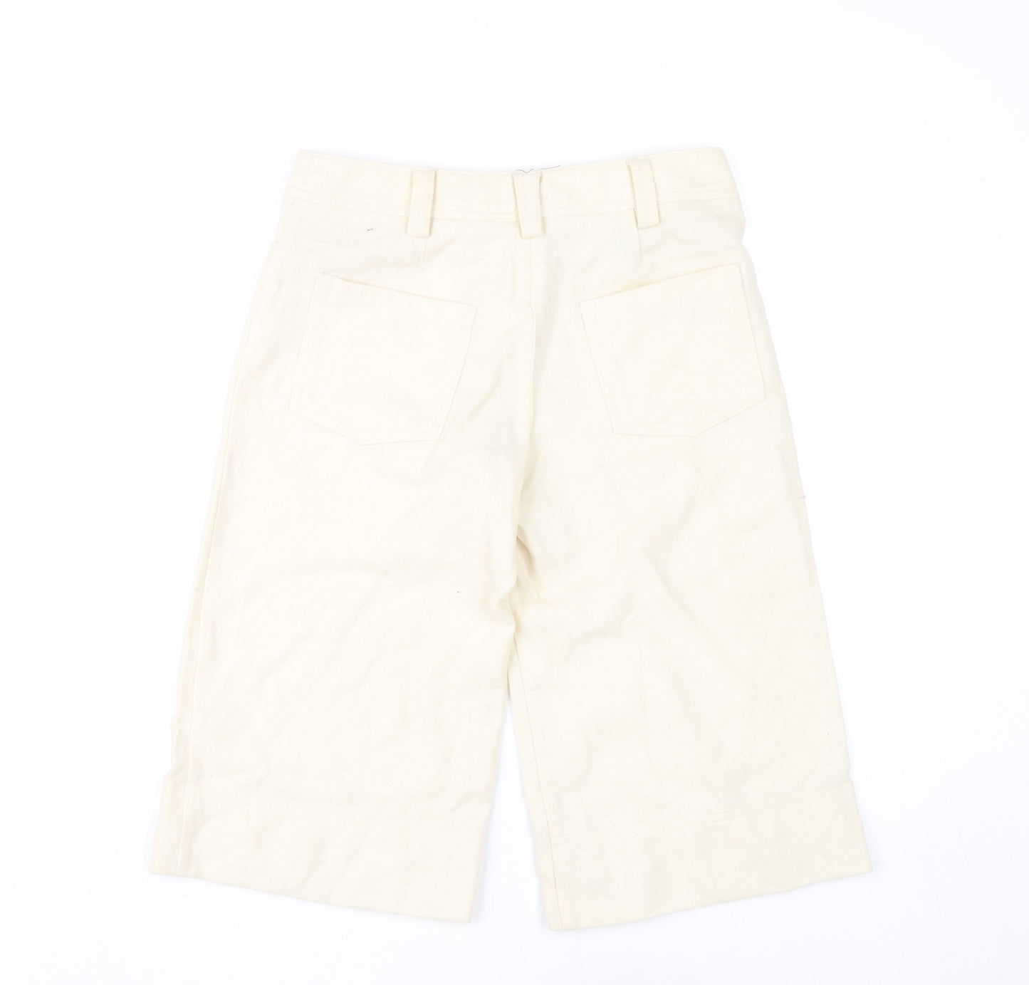 River Island Women’s Beige Wool Blend Cropped Wide-Leg Trousers Size 8