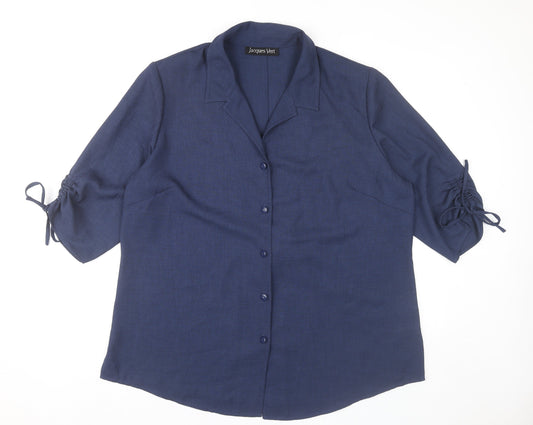 Jacques Vert Womens Blue Blouse UK 20 Button Up 3/4 Sleeve