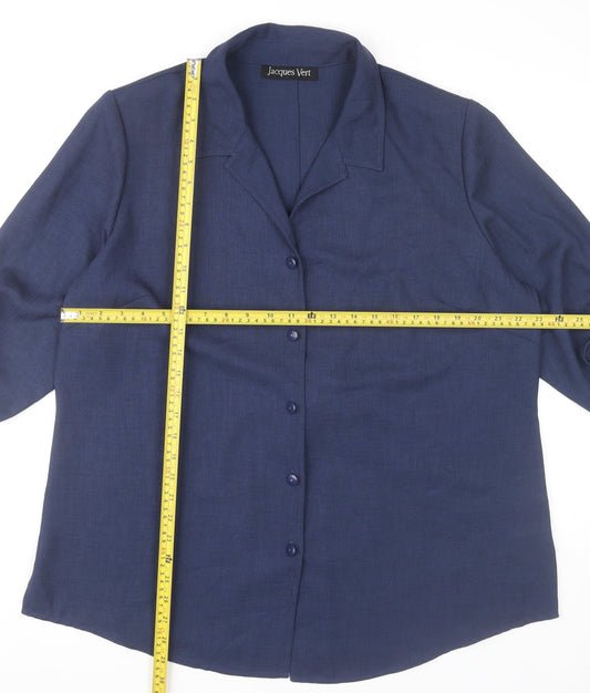 Jacques Vert Womens Blue Blouse UK 20 Button Up 3/4 Sleeve