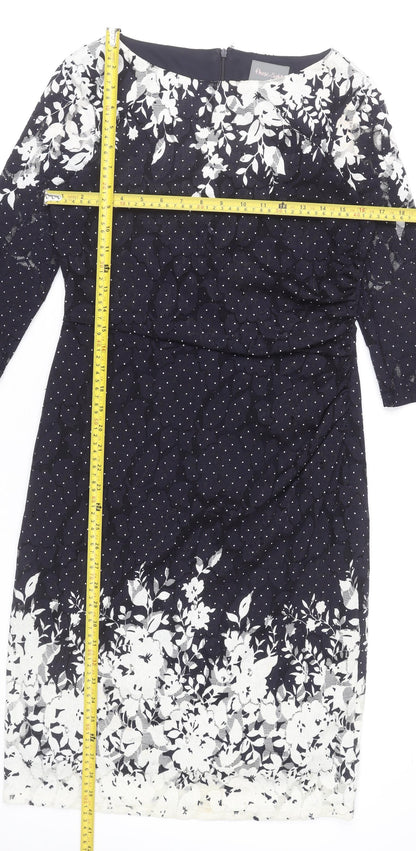 Phase Eight Women’s Black Floral Polka Dot Knee Length Sheath Dress Size 12