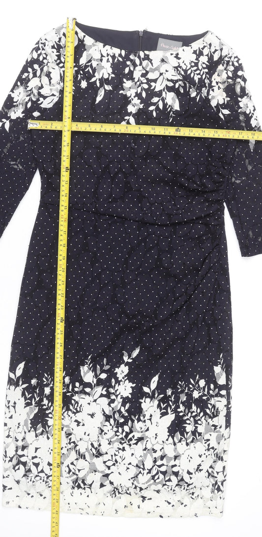 Phase Eight Women’s Black Floral Polka Dot Knee Length Sheath Dress Size 12