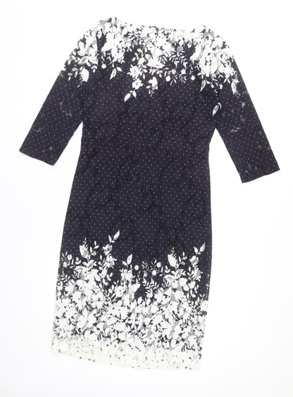 Phase Eight Women’s Black Floral Polka Dot Knee Length Sheath Dress Size 12