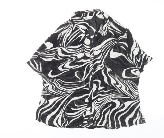 Classics Women Black White Animal Print Button-Up Shirt Size 16