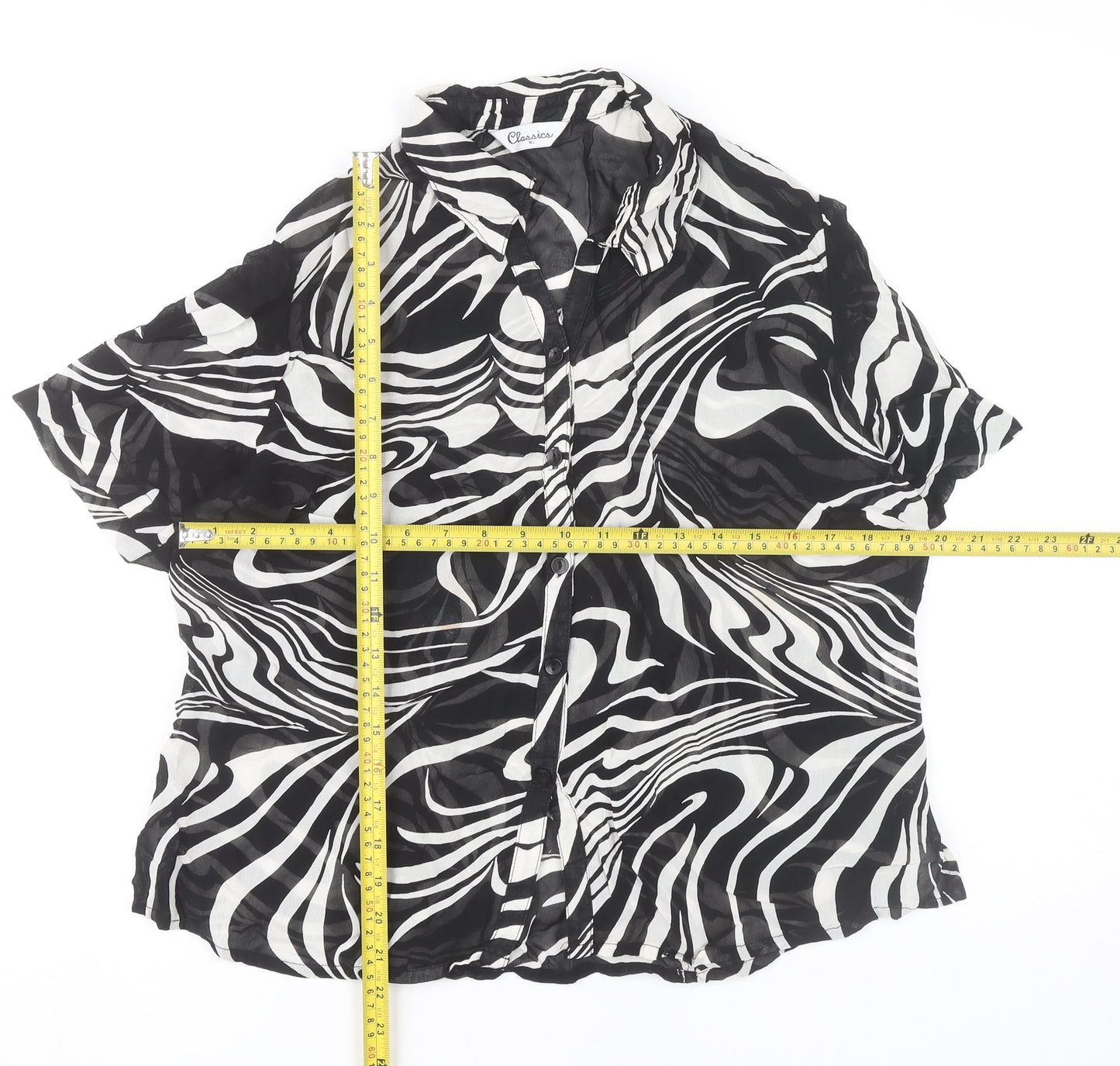 Classics Women Black White Animal Print Button-Up Shirt Size 16