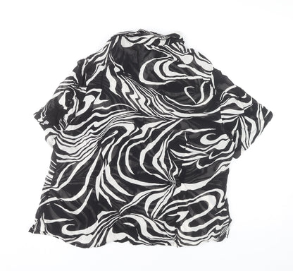 Classics Women Black White Animal Print Button-Up Shirt Size 16