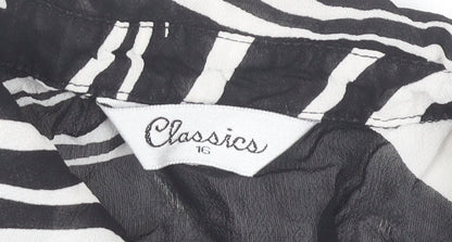 Classics Women Black White Animal Print Button-Up Shirt Size 16