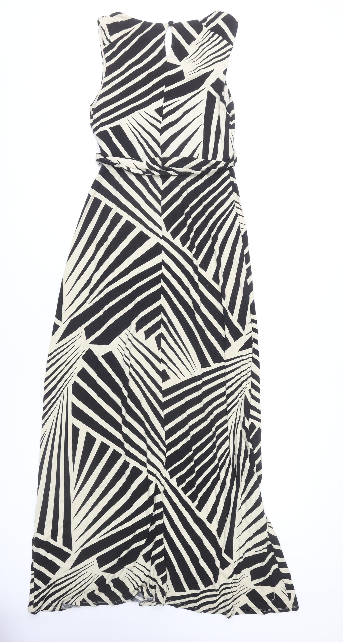 Monsoon Women’s Black Beige Geometric Maxi Dress UK 10 Sleeveless Viscose