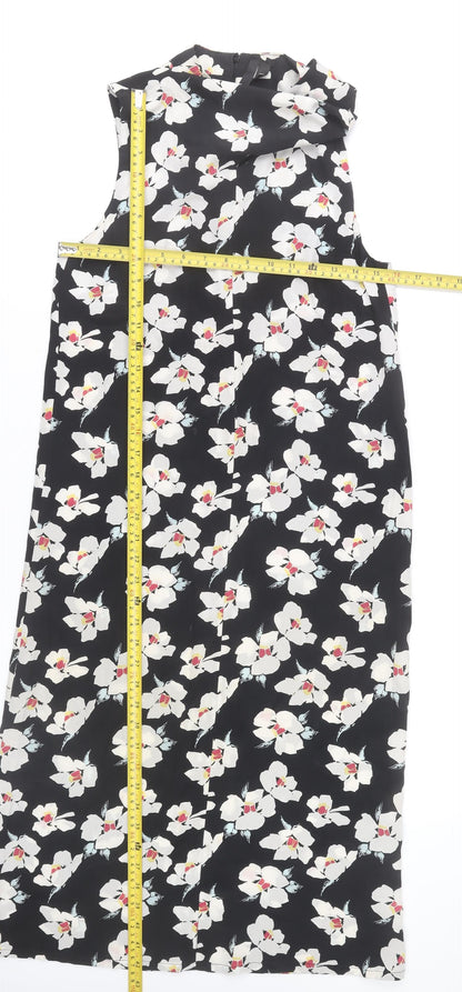 Topshop Women’s Black Floral Shift Dress UK 4 Sleeveless Midi