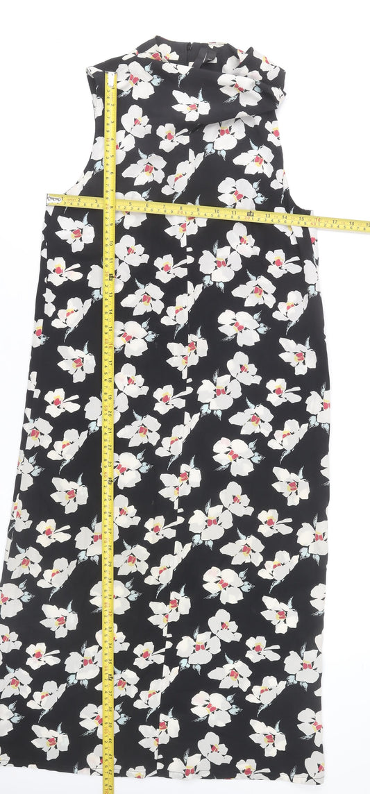 Topshop Women’s Black Floral Shift Dress UK 4 Sleeveless Midi
