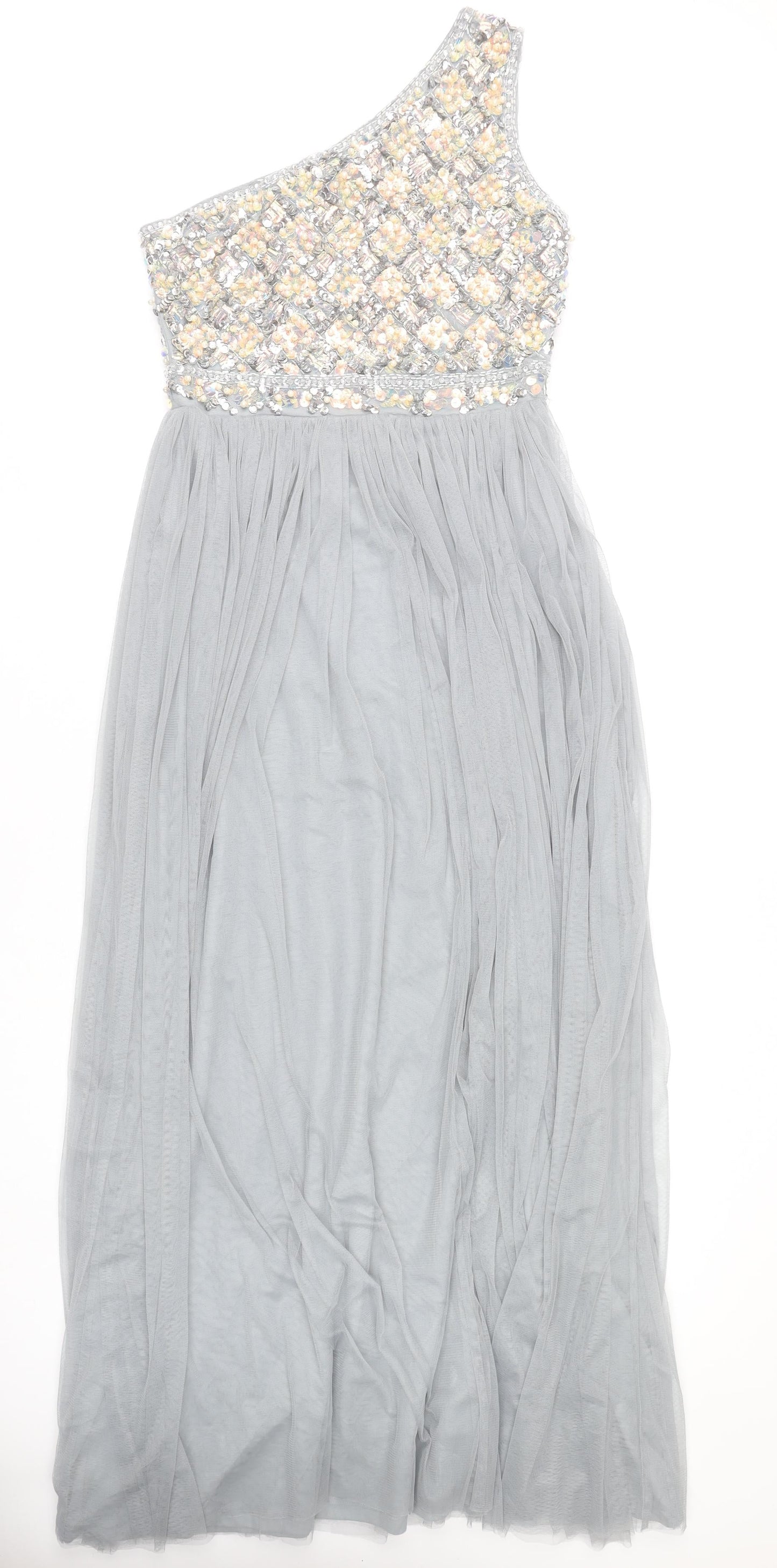 ASOS Women’s Grey Sequin Maxi One Shoulder Formal Dress Size 12