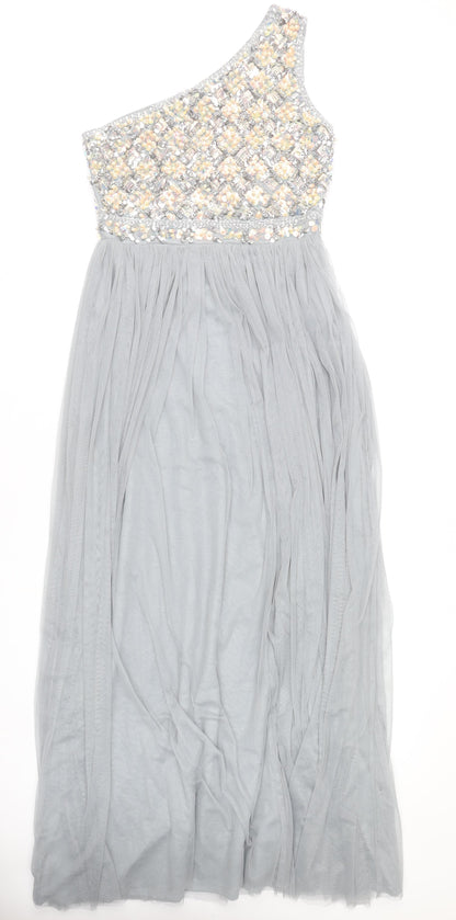 ASOS Women’s Grey Sequin Maxi One Shoulder Formal Dress Size 12