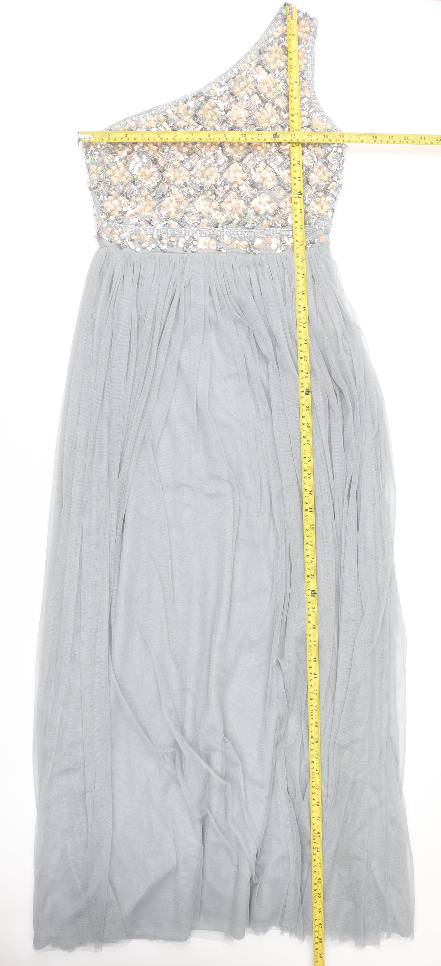 ASOS Women’s Grey Sequin Maxi One Shoulder Formal Dress Size 12