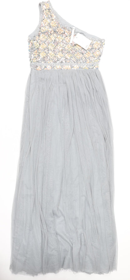 ASOS Women’s Grey Sequin Maxi One Shoulder Formal Dress Size 12