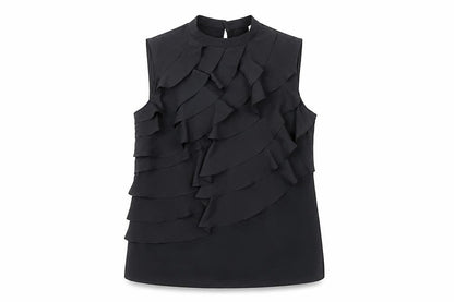 Edina Ronay Women's Black Ruffle Sleeveless Blouse UK 10