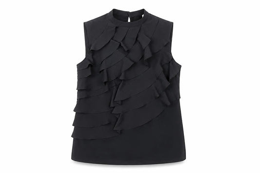 Edina Ronay Women's Black Ruffle Sleeveless Blouse UK 10