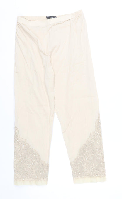 Khaadi Womens Beige Embroidered Cotton Trousers Size 12