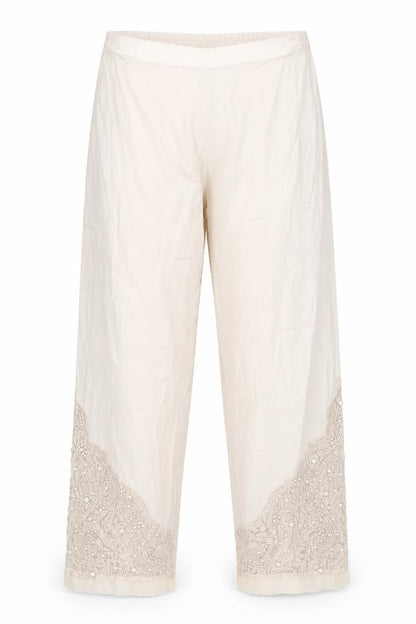 Khaadi Womens Beige Embroidered Cotton Trousers Size 12