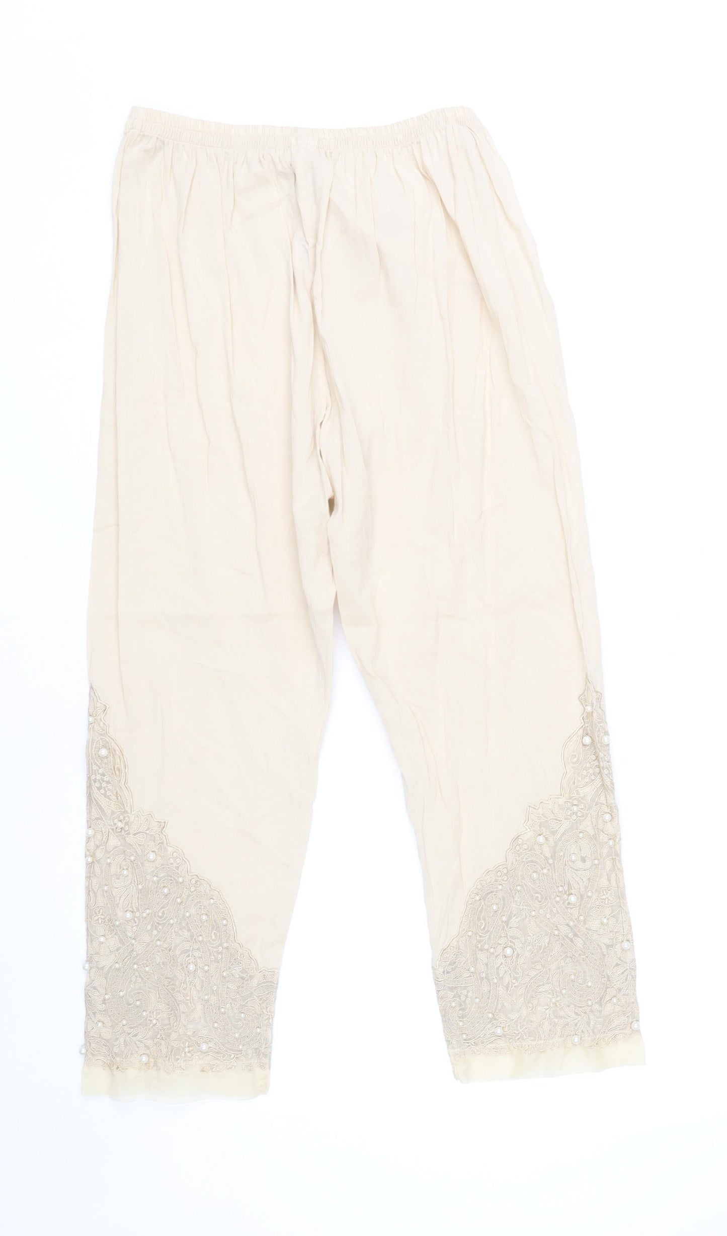 Khaadi Womens Beige Embroidered Cotton Trousers Size 12