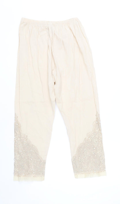 Khaadi Womens Beige Embroidered Cotton Trousers Size 12