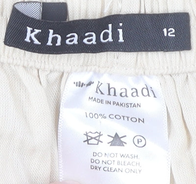 Khaadi Womens Beige Embroidered Cotton Trousers Size 12