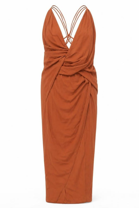 ASOS DESIGN Women Brown Size 8 Midi Bodycon Strappy V-Neck Dress
