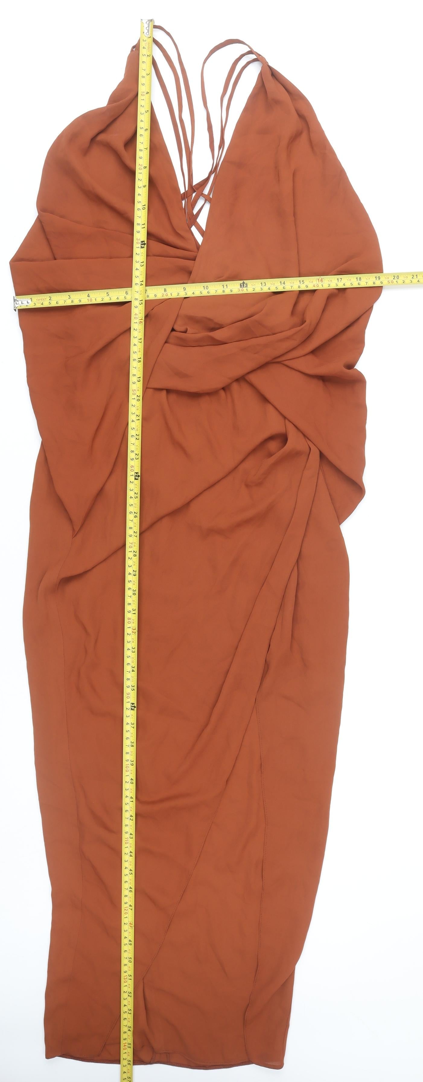 ASOS DESIGN Women Brown Size 8 Midi Bodycon Strappy V-Neck Dress