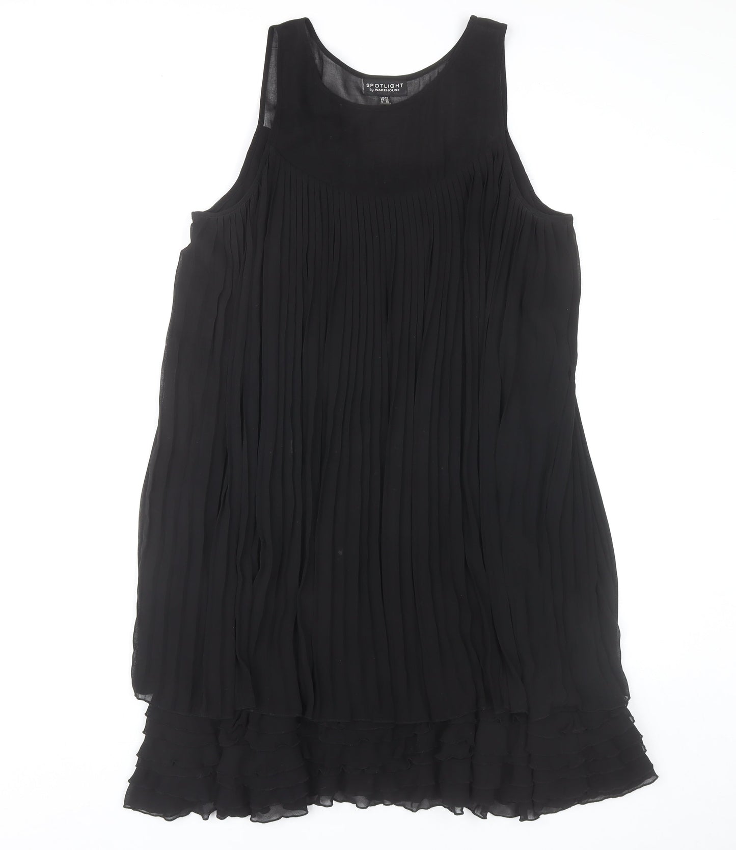 Warehouse Women’s Black Pleated Knee Length Shift Dress Size 14