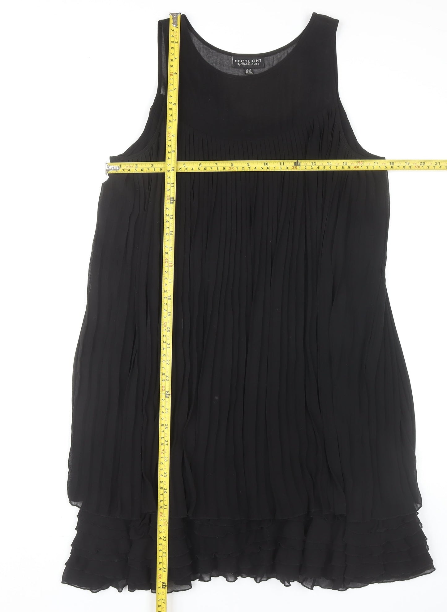 Warehouse Women’s Black Pleated Knee Length Shift Dress Size 14