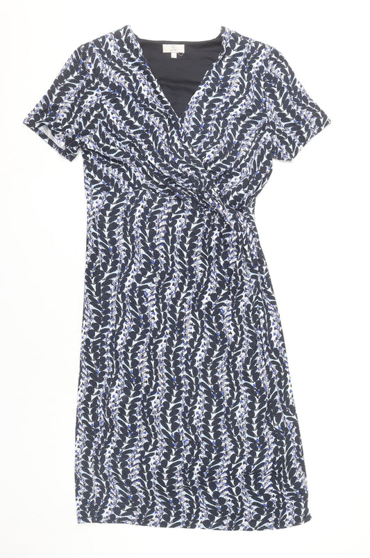 CC Petite Women's Blue Floral Wrap Dress Size M Short Sleeve V-Neck