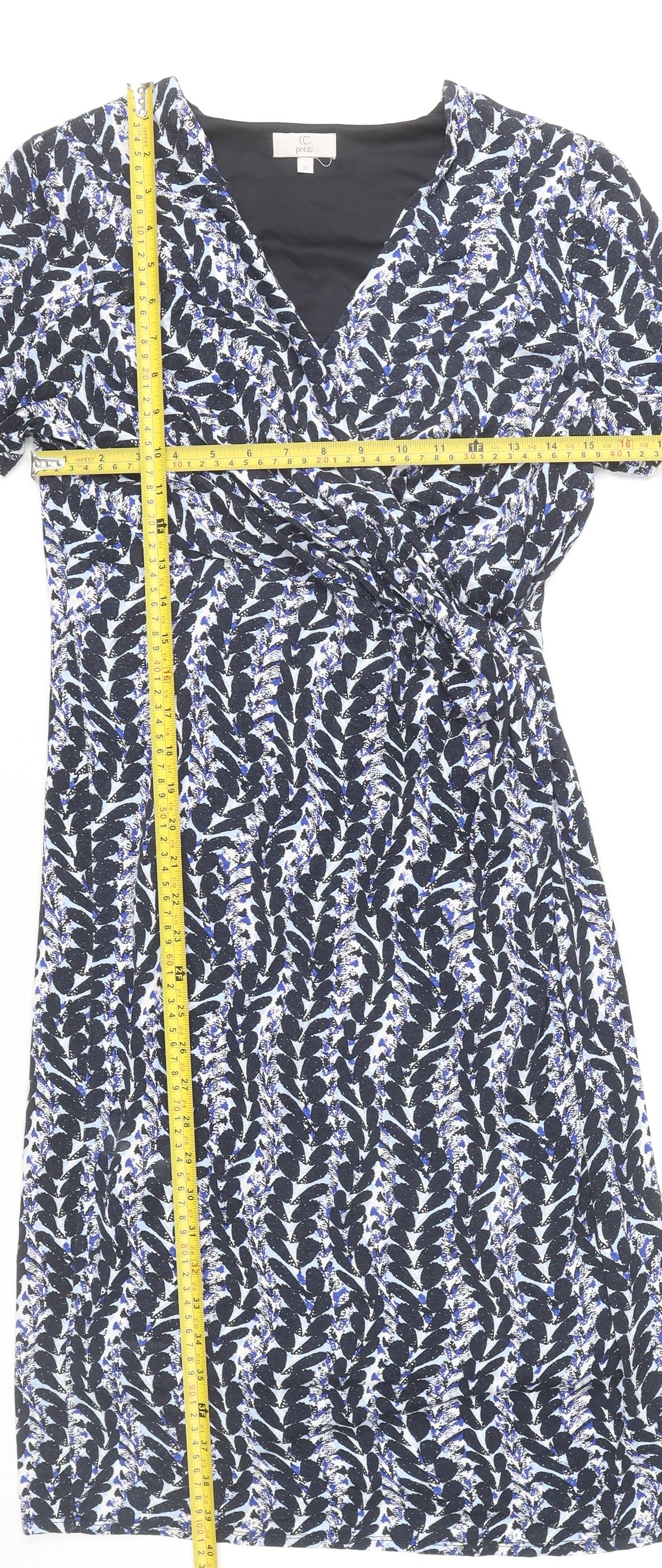 CC Petite Women's Blue Floral Wrap Dress Size M Short Sleeve V-Neck