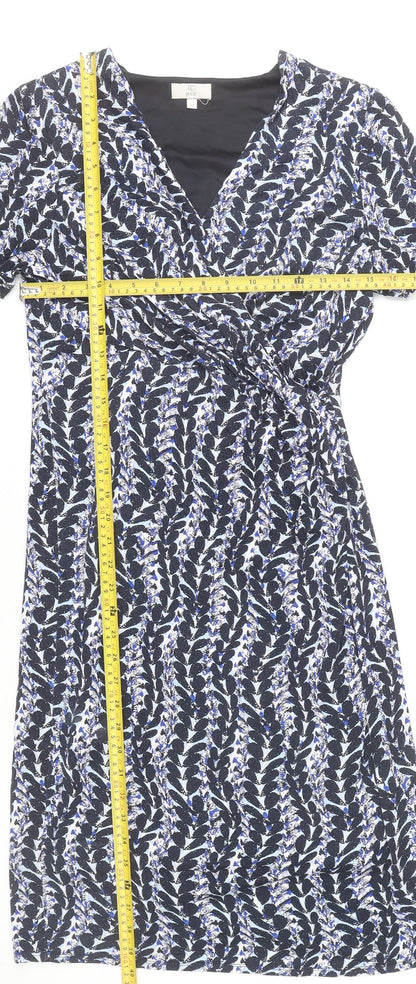 CC Petite Women's Blue Floral Wrap Dress Size M Short Sleeve V-Neck