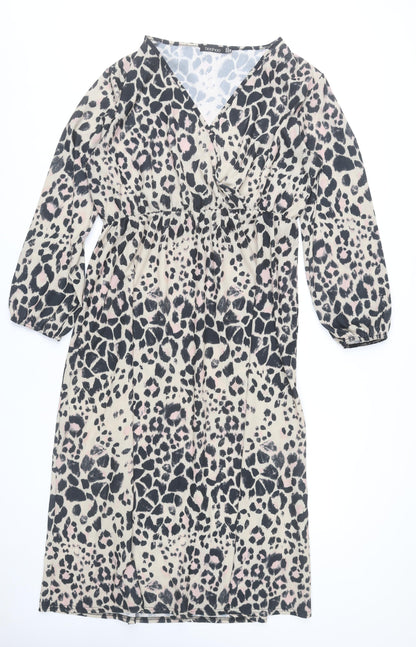 Boohoo Women’s Multicoloured Animal Print Wrap Dress Size 18