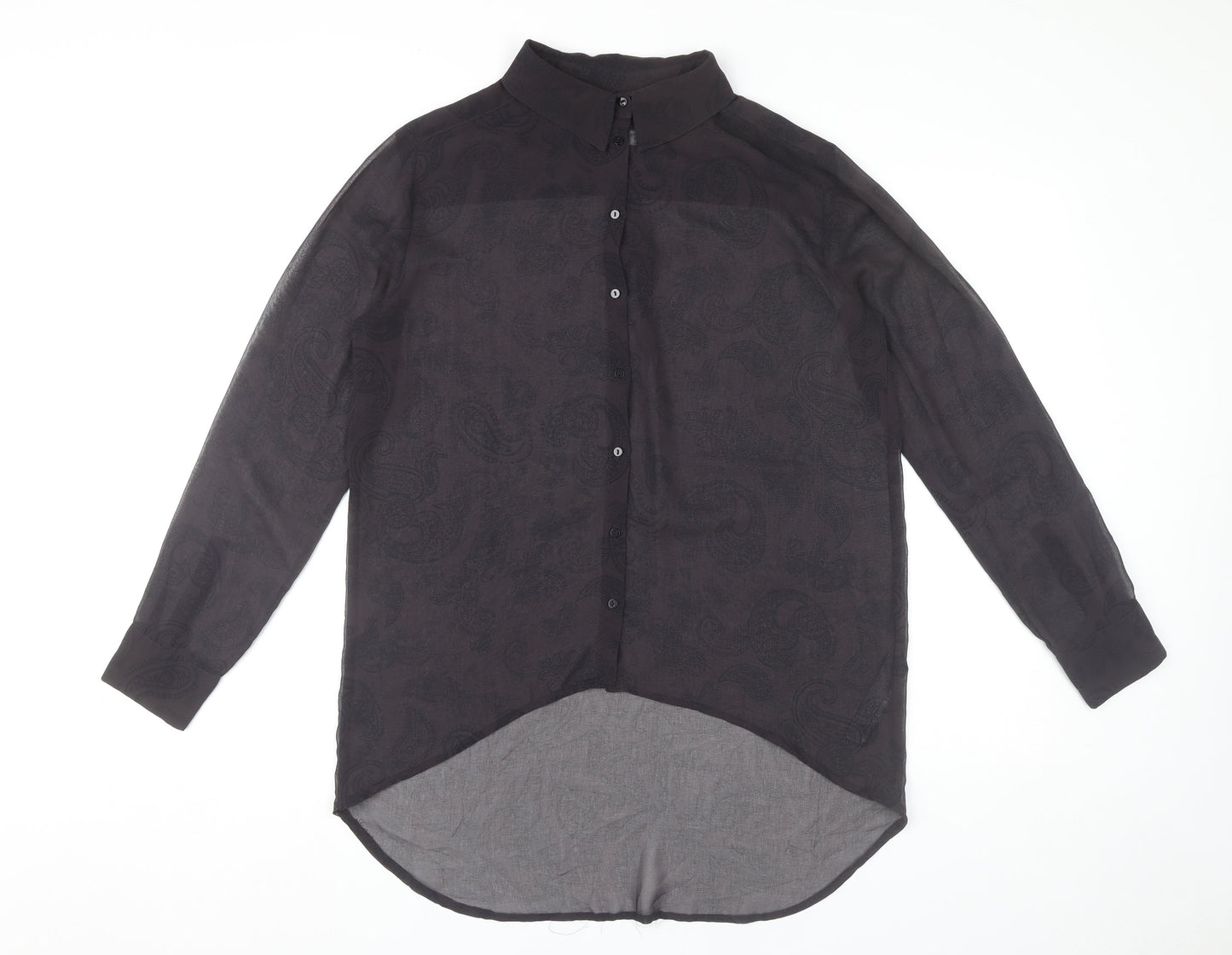 Womens UK Size 10 Zara Black Basic Button-Up