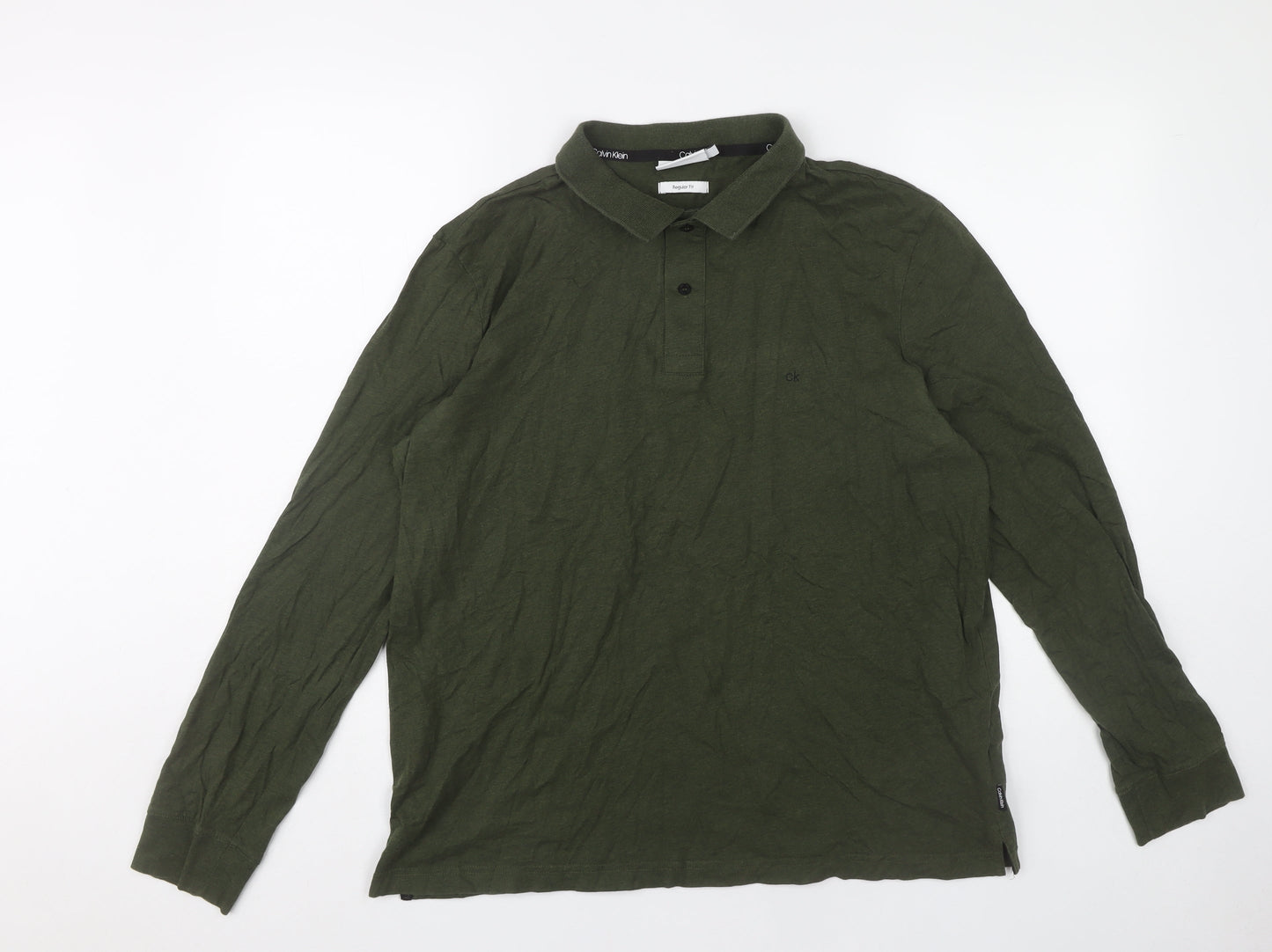 Calvin Klein Men’s Green XL Long Sleeve Cotton Polo Shirt