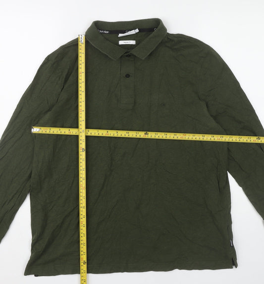Calvin Klein Men’s Green XL Long Sleeve Cotton Polo Shirt